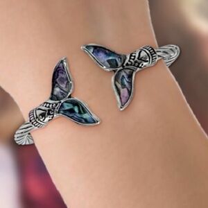 Mermaid‎ Tail Abalone Shell Silver Adjustable Cuff Bracelet Size M-L